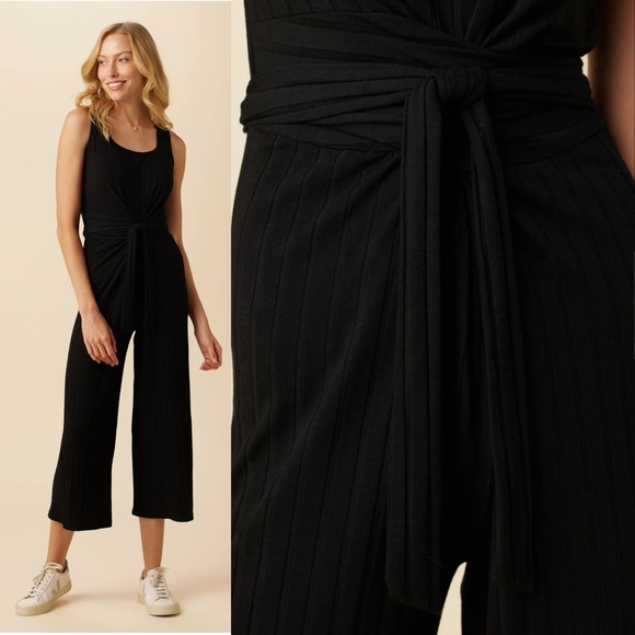 Amour Vert Briar Provence Rib Jumpsuit Black Size L Large Ankle Crop Minimalist - Picture 3 of 15